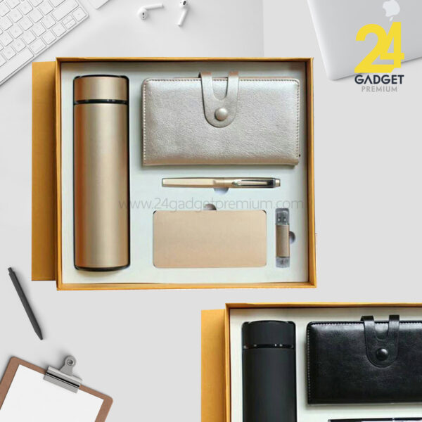 Gadget Gift Set 5 ชิ้น พรีเมี่ยม (สมุดโน๊ต+กระบอกน้ำ+พาวเวอร์แบงค์+แฟลชไดร์ฟ+ปากกา)